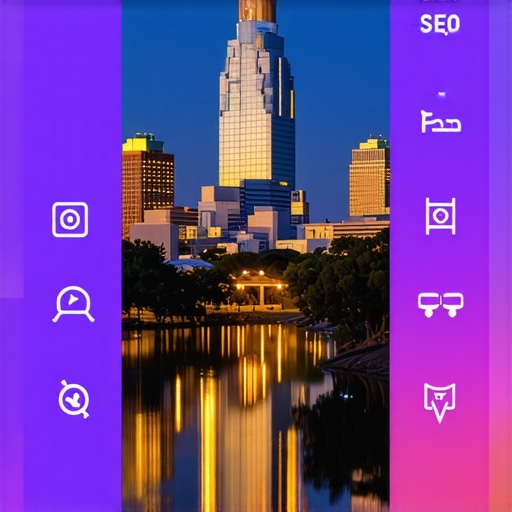 Austin city skyline with digital marketing icons highlighting local SEO strategies