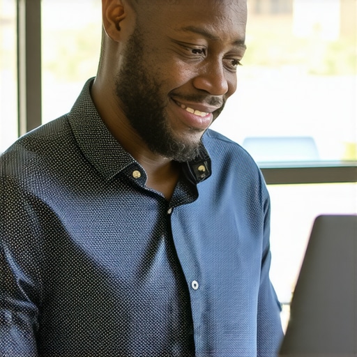 Austin business owner working on schema markup and voice search optimization.