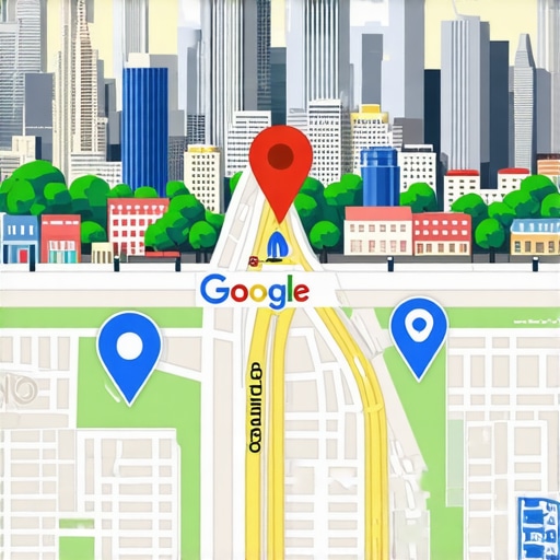 Austin Local SEO Landscape Cityscape of Austin highlighting local business signs and Google Maps icons