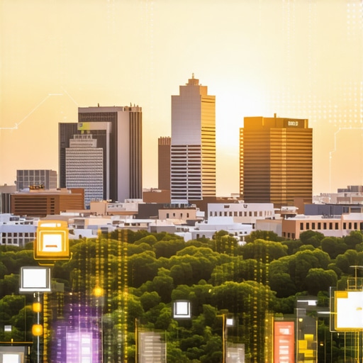 Austin city skyline with digital marketing icons overlay
