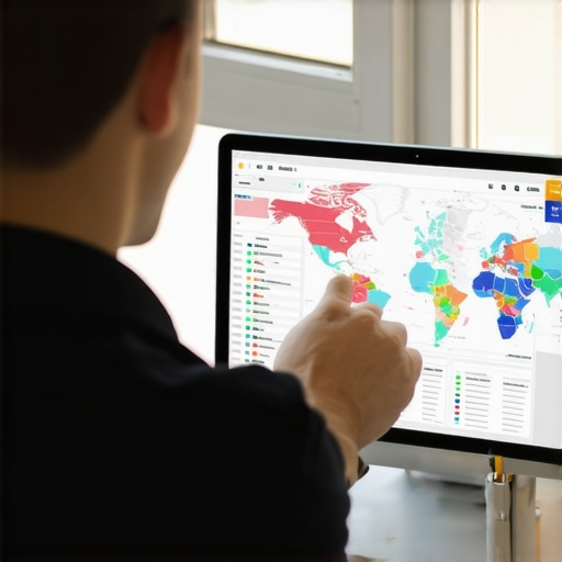 Using SEO Tools for Local Maintenance in Austin Person analyzing local SEO data on a computer with maps and analytics