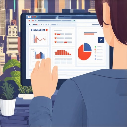 Person reviewing local SEO analytics with Austin city in background.