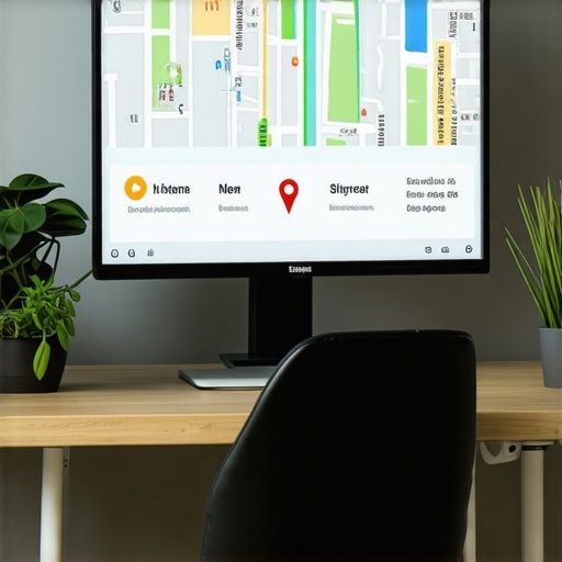 A workspace with SEO tools and a laptop displaying Google Maps Austin rankings.