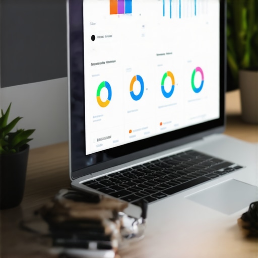 A workspace with SEO analytics tools and a laptop showing local Google Maps rankings.