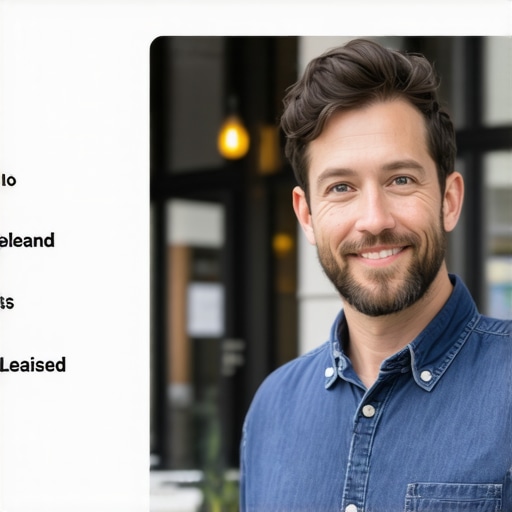 Austin business owner updating Google My Business profile with images and information in a bustling city scene