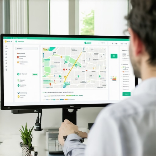 Person reviewing local SEO metrics on a laptop with Austin city maps background.