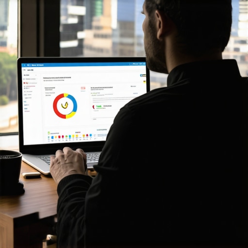 Business owner analyzing local SEO metrics with Austin skyline in background
