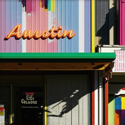 Austin storefront with signage in a lively neighborhood