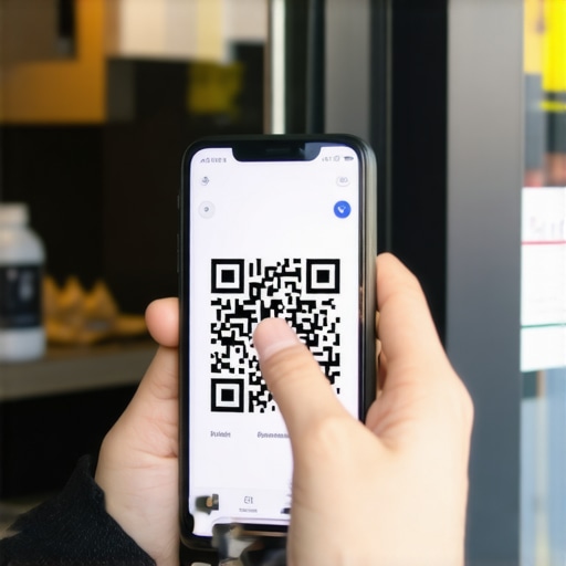 Person scanning a QR code on storefront to verify visit for local SEO in Austin.