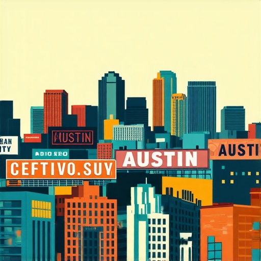 Austin skyline with recognizable landmarks and business signs